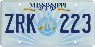 MS license plate ZRK223