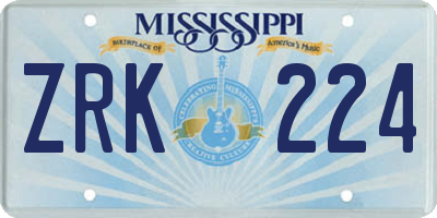 MS license plate ZRK224