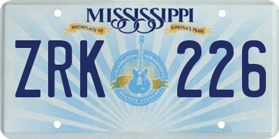 MS license plate ZRK226