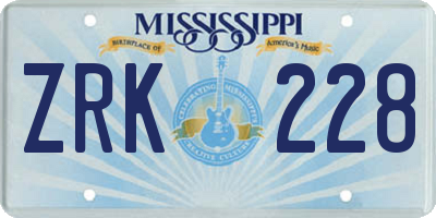 MS license plate ZRK228