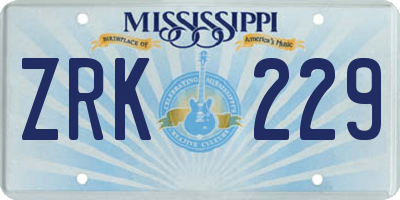 MS license plate ZRK229