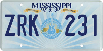 MS license plate ZRK231