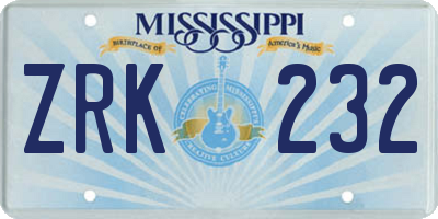 MS license plate ZRK232