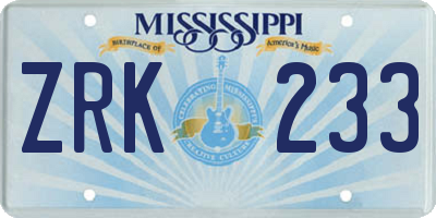 MS license plate ZRK233