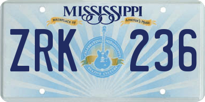 MS license plate ZRK236