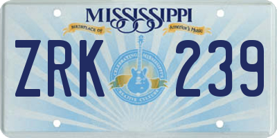 MS license plate ZRK239