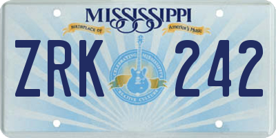 MS license plate ZRK242