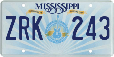 MS license plate ZRK243