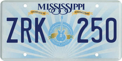 MS license plate ZRK250