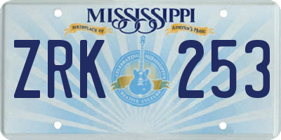 MS license plate ZRK253