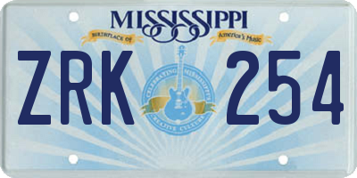 MS license plate ZRK254