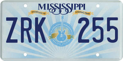 MS license plate ZRK255