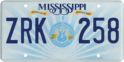 MS license plate ZRK258
