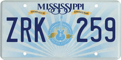 MS license plate ZRK259