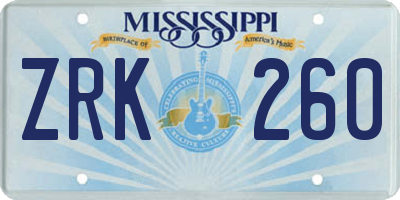 MS license plate ZRK260