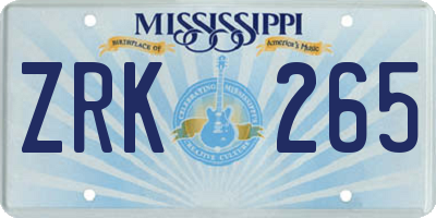 MS license plate ZRK265