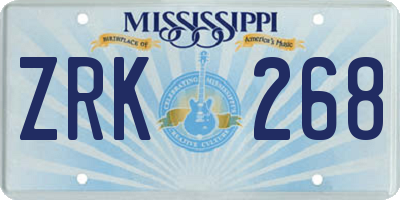 MS license plate ZRK268