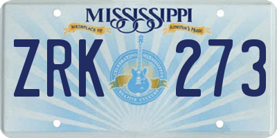 MS license plate ZRK273