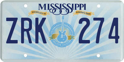 MS license plate ZRK274