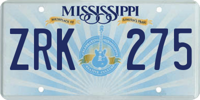 MS license plate ZRK275