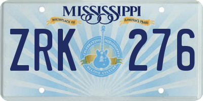 MS license plate ZRK276