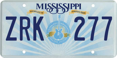 MS license plate ZRK277