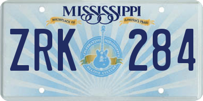 MS license plate ZRK284