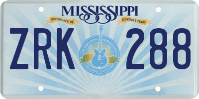 MS license plate ZRK288