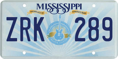 MS license plate ZRK289