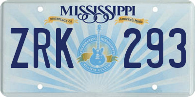 MS license plate ZRK293
