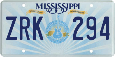 MS license plate ZRK294