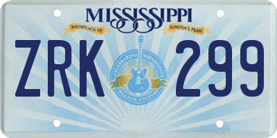 MS license plate ZRK299