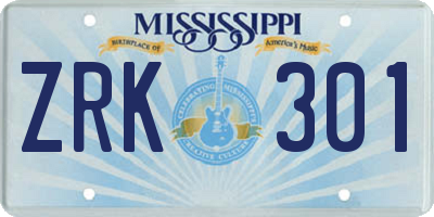 MS license plate ZRK301