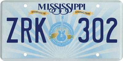 MS license plate ZRK302