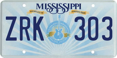 MS license plate ZRK303