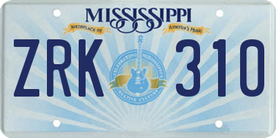 MS license plate ZRK310