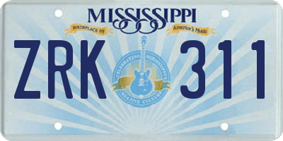 MS license plate ZRK311