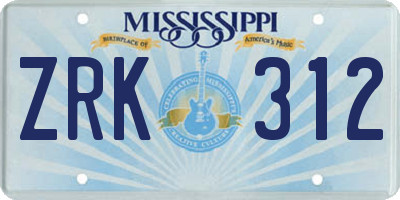 MS license plate ZRK312