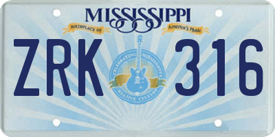 MS license plate ZRK316