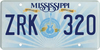 MS license plate ZRK320