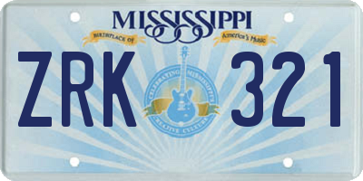 MS license plate ZRK321