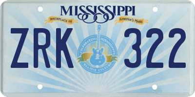 MS license plate ZRK322