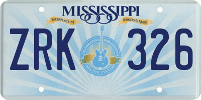 MS license plate ZRK326