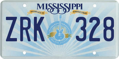 MS license plate ZRK328