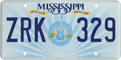 MS license plate ZRK329