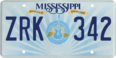 MS license plate ZRK342