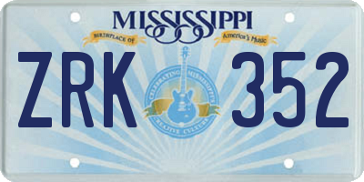 MS license plate ZRK352