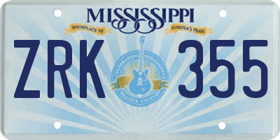 MS license plate ZRK355
