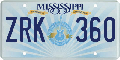 MS license plate ZRK360