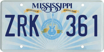 MS license plate ZRK361